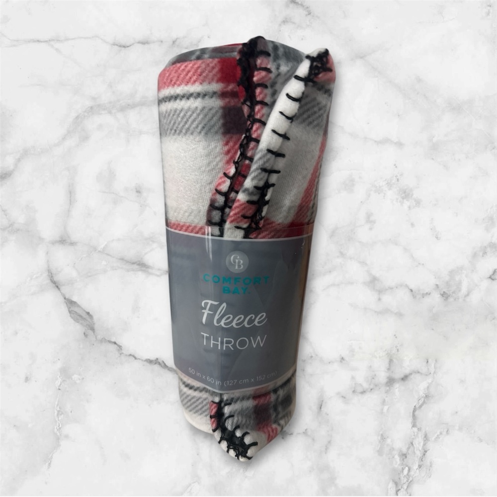 Comfort Bay Red and Gray Fleece Throw
